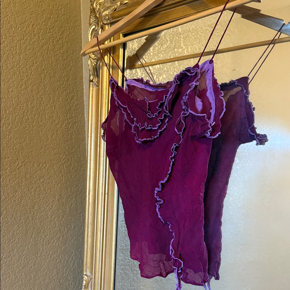 Purple Ruffle Sheer Silk Camisole